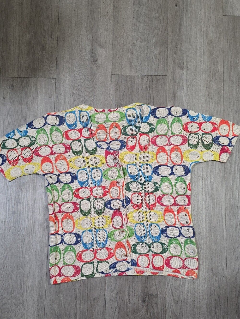 Coach Multicolor Button-Down Knit Shirt with Abstract Oval Print